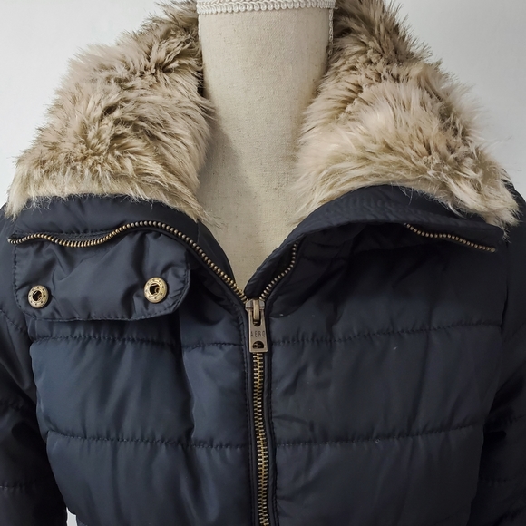 Aeropostale Black Faux Fur Hooded Quilted Jacket - Picture 5 of 12